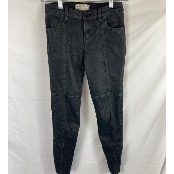 Free People Coated Seamed Black Jeggings Size 26 - Picture 1 of 6